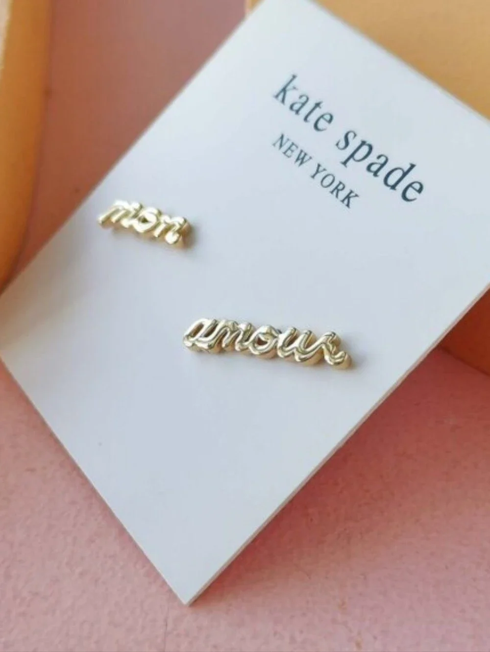 Kate Spade Gold Earrings 'mon'  'amour' My Love